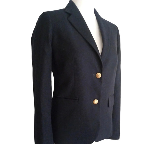 J. Crew Navy Blue Wool Blend School Boy Single Breasted Blazer Size 2 - Picture 4 of 10